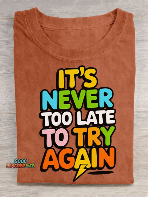 Never Give Up Decorative Pattern T-shirt