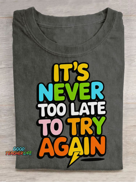 Never Give Up Decorative Pattern T-shirt