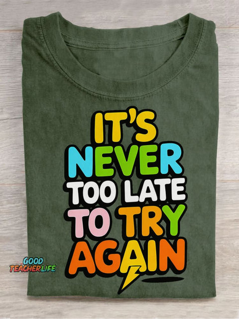 Never Give Up Decorative Pattern T-shirt