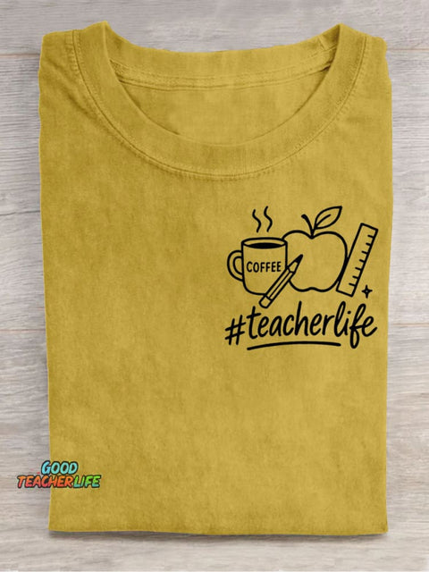 Teacher's Apple and Coffee Decorative Pattern T-shirt