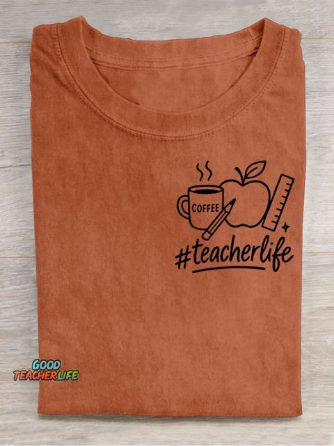Teacher's Apple and Coffee Decorative Pattern T-shirt