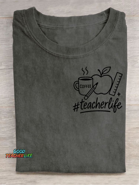 Teacher's Apple and Coffee Decorative Pattern T-shirt