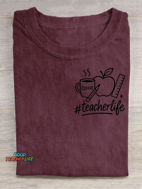 Teacher's Apple and Coffee Decorative Pattern T-shirt