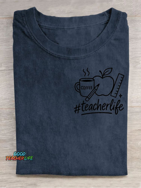 Teacher's Apple and Coffee Decorative Pattern T-shirt