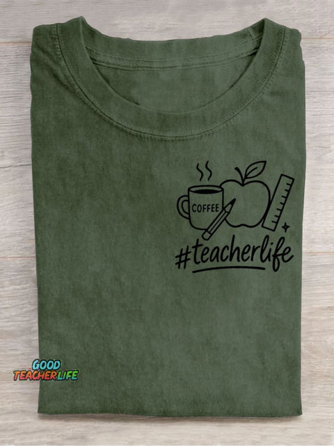 Teacher's Apple and Coffee Decorative Pattern T-shirt
