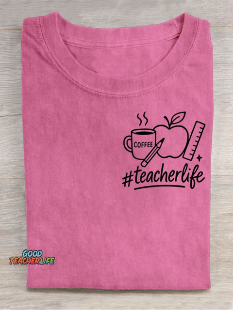 Teacher's Apple and Coffee Decorative Pattern T-shirt