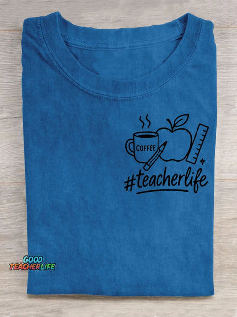 Teacher's Apple and Coffee Decorative Pattern T-shirt