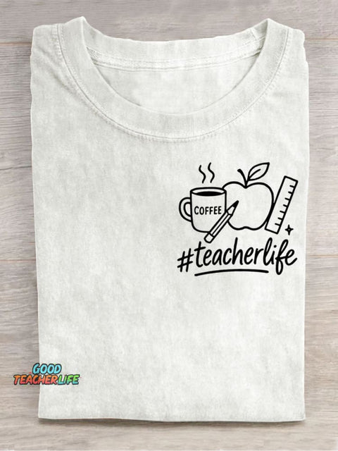 Teacher's Apple and Coffee Decorative Pattern T-shirt