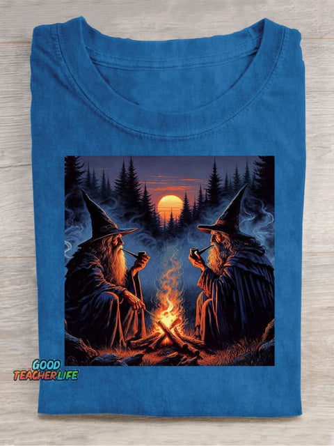 Twin Wizards Taking A Break Decorative Pattern T-shirt