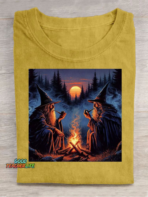 Twin Wizards Taking A Break Decorative Pattern T-shirt
