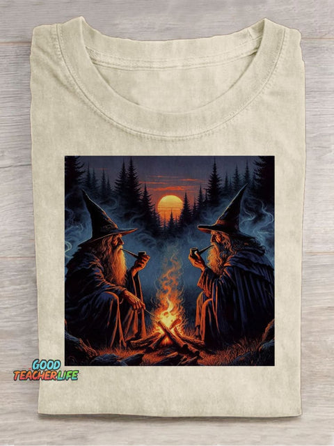 Twin Wizards Taking A Break Decorative Pattern T-shirt