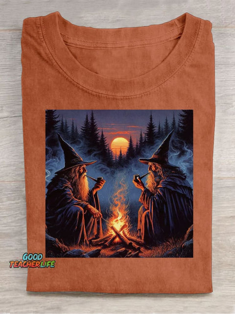 Twin Wizards Taking A Break Decorative Pattern T-shirt