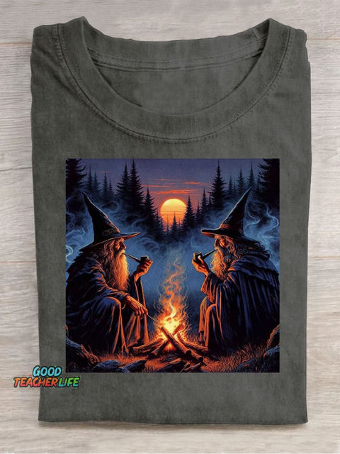 Twin Wizards Taking A Break Decorative Pattern T-shirt