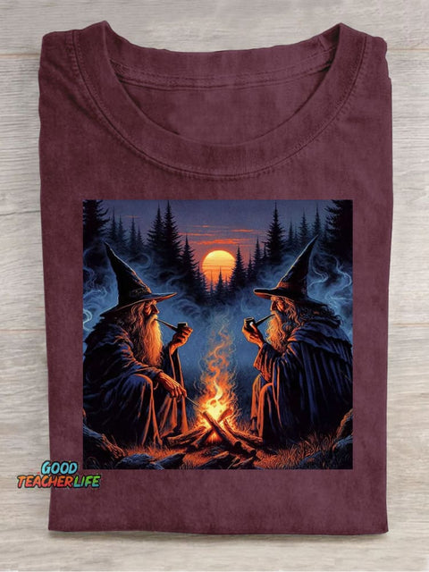 Twin Wizards Taking A Break Decorative Pattern T-shirt