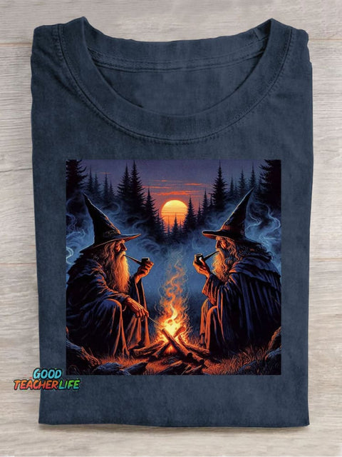 Twin Wizards Taking A Break Decorative Pattern T-shirt