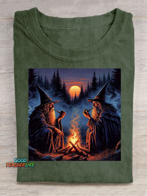 Twin Wizards Taking A Break Decorative Pattern T-shirt