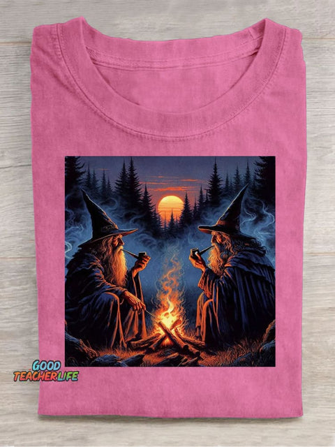 Twin Wizards Taking A Break Decorative Pattern T-shirt