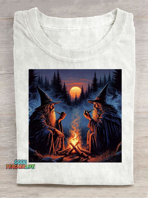 Twin Wizards Taking A Break Decorative Pattern T-shirt