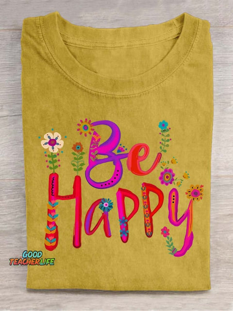 Be Happy Decorative Pattern T-shirt