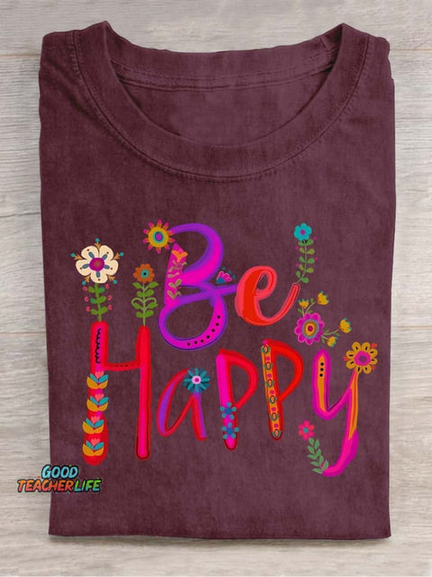 Be Happy Decorative Pattern T-shirt