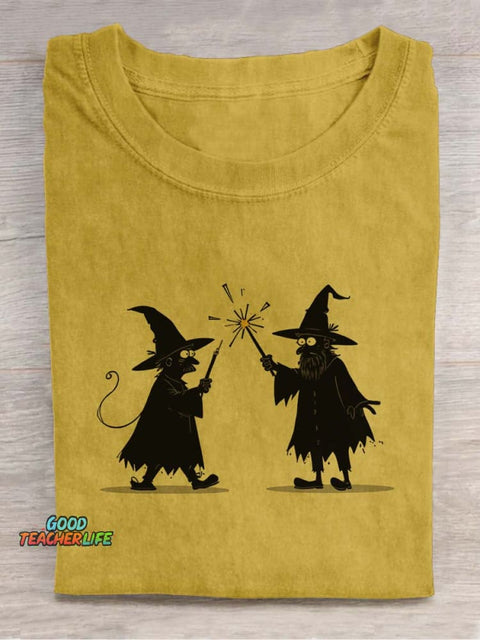 Wizards Casting Spells Decorative Pattern T-shirt