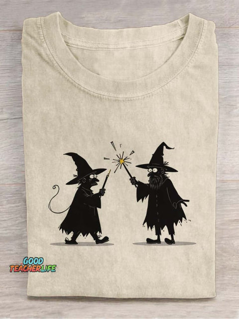 Wizards Casting Spells Decorative Pattern T-shirt