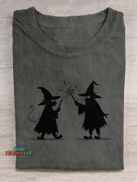Wizards Casting Spells Decorative Pattern T-shirt