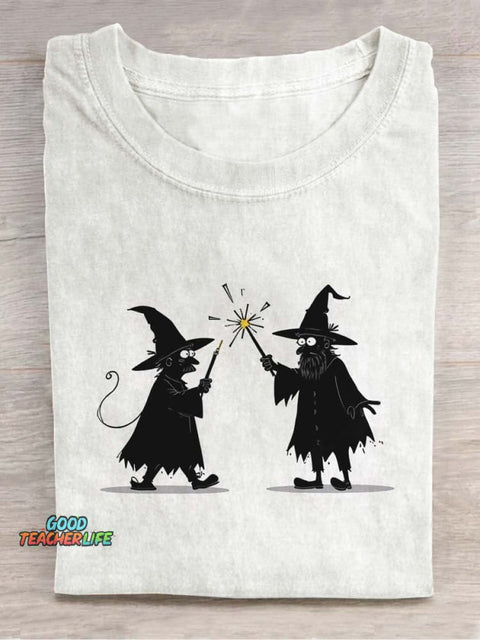 Wizards Casting Spells Decorative Pattern T-shirt