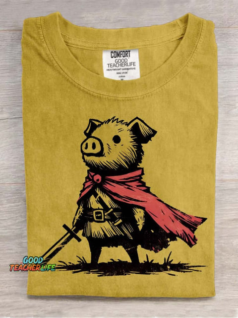 Piggy Knight Decorative Pattern T-shirt