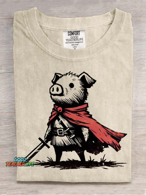 Piggy Knight Decorative Pattern T-shirt