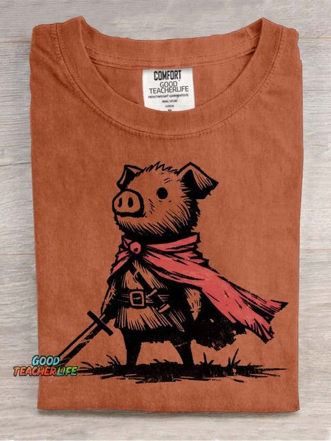 Piggy Knight Decorative Pattern T-shirt