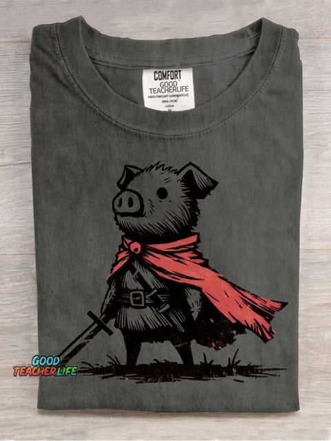 Piggy Knight Decorative Pattern T-shirt