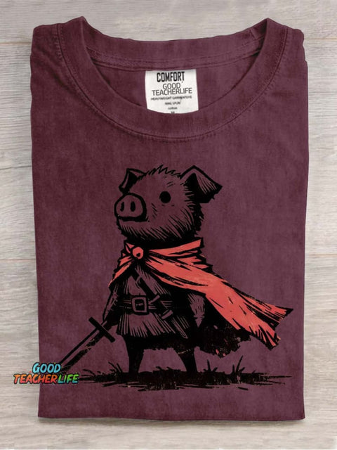 Piggy Knight Decorative Pattern T-shirt