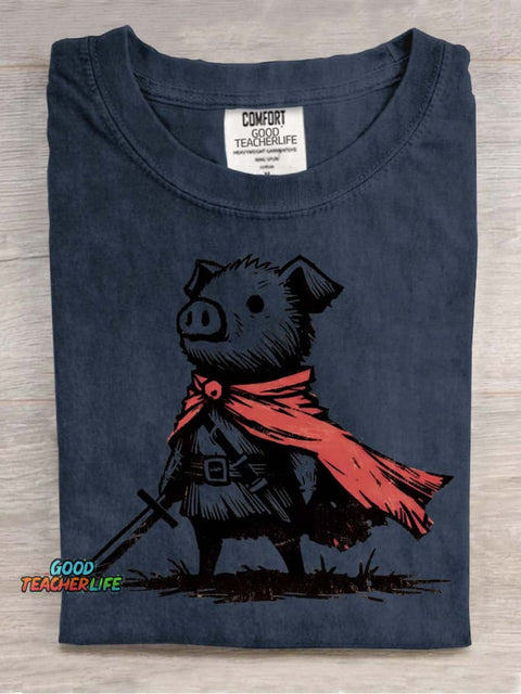 Piggy Knight Decorative Pattern T-shirt