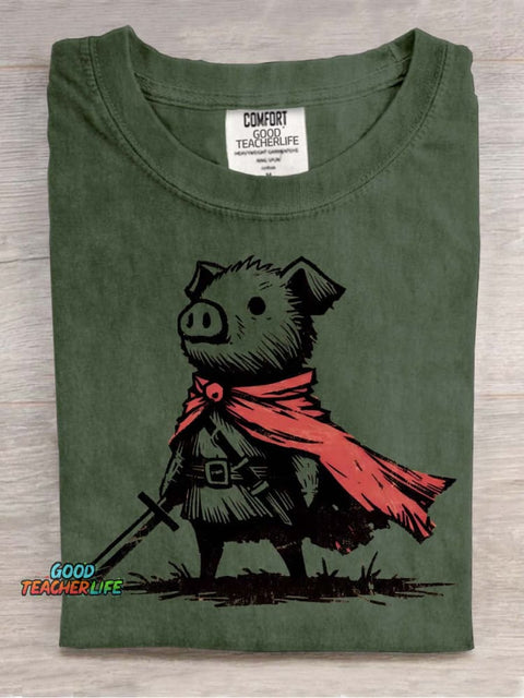 Piggy Knight Decorative Pattern T-shirt