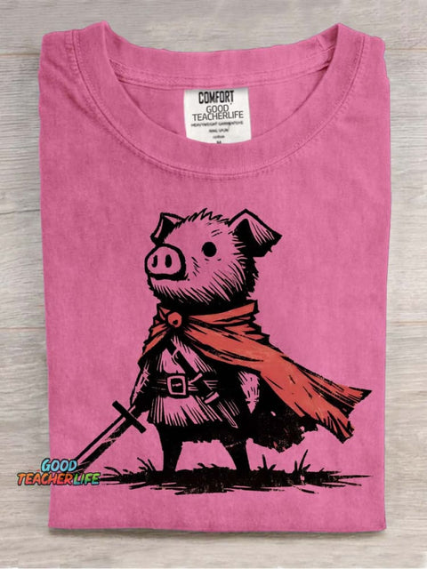 Piggy Knight Decorative Pattern T-shirt