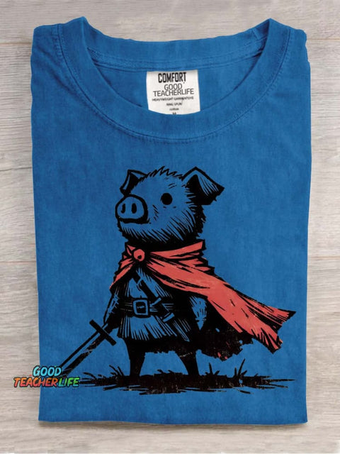 Piggy Knight Decorative Pattern T-shirt