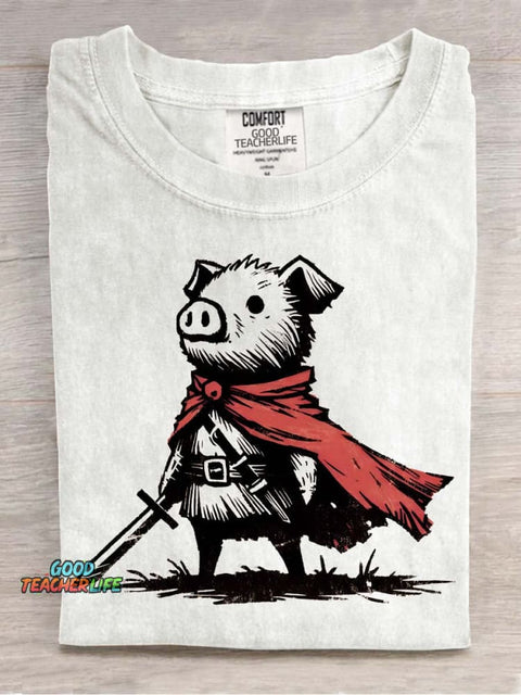Piggy Knight Decorative Pattern T-shirt
