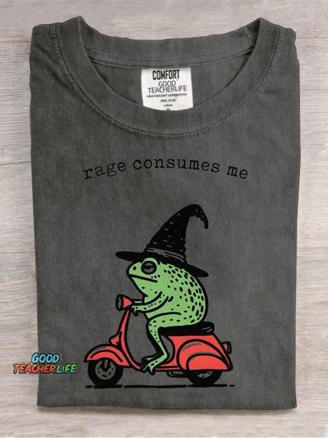Frog Wizard Riding A Motorcycle Decorative Pattern T-shirt