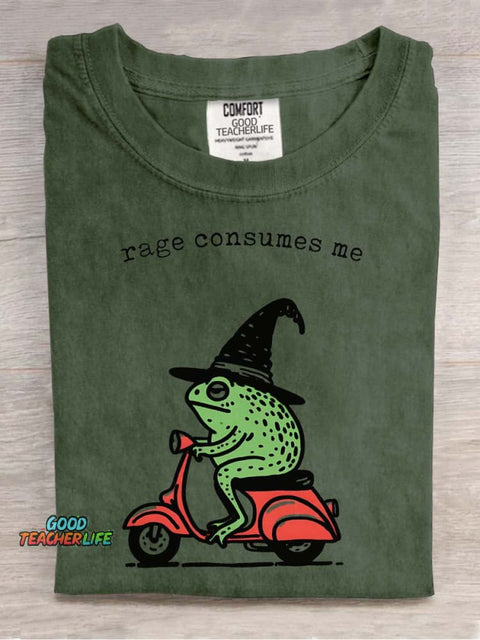 Frog Wizard Riding A Motorcycle Decorative Pattern T-shirt
