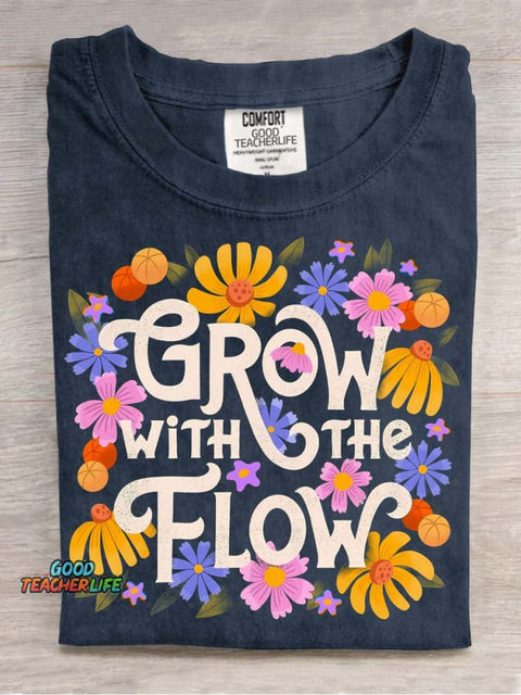 Grow with The Flow Decorative Pattern T-shirt