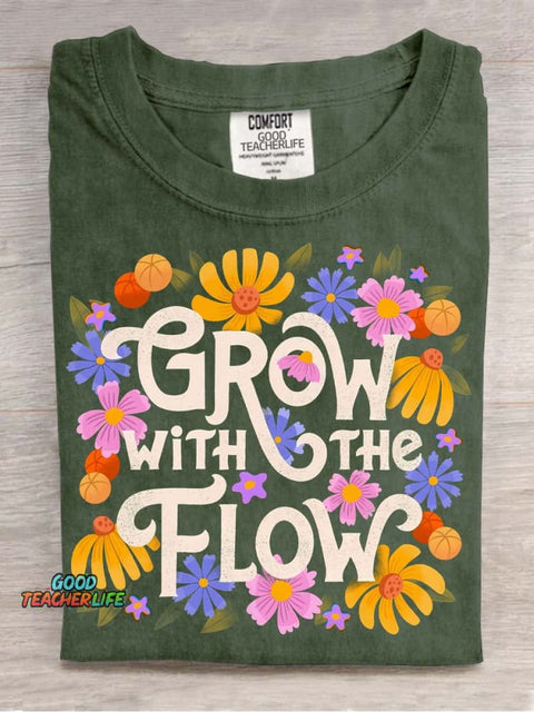 Grow with The Flow Decorative Pattern T-shirt