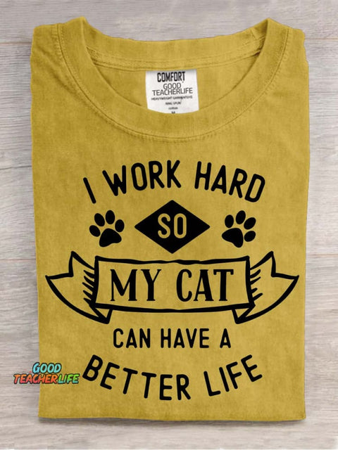 I Work Hard for My Cat Decorative Pattern T-shirt