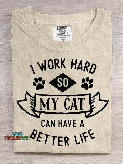 I Work Hard for My Cat Decorative Pattern T-shirt