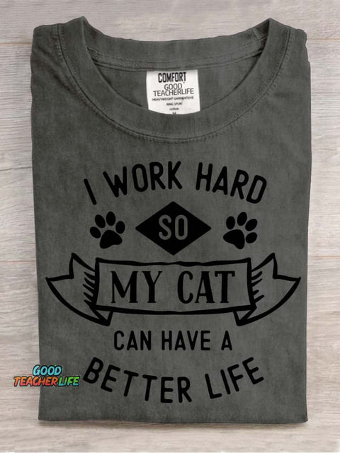 I Work Hard for My Cat Decorative Pattern T-shirt