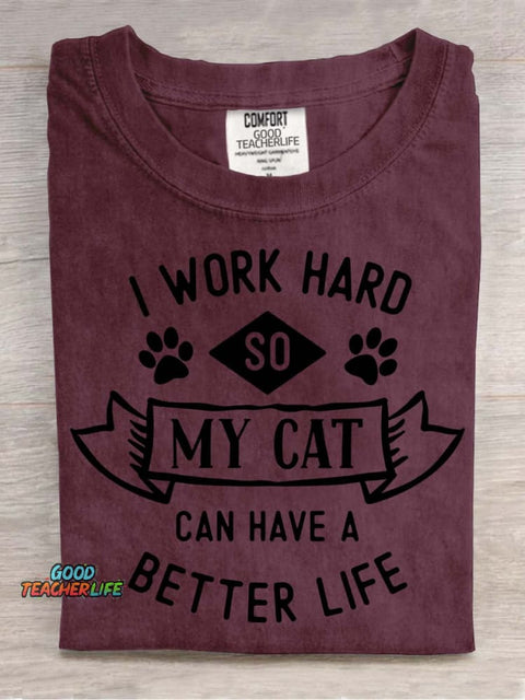 I Work Hard for My Cat Decorative Pattern T-shirt