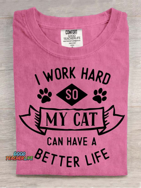 I Work Hard for My Cat Decorative Pattern T-shirt