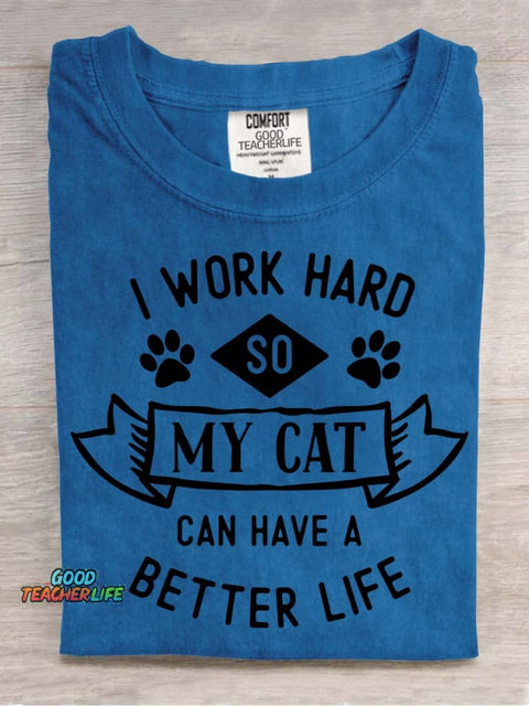 I Work Hard for My Cat Decorative Pattern T-shirt