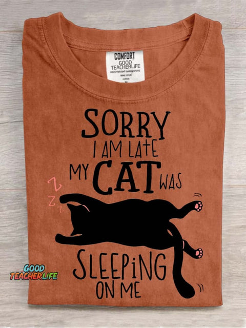 My Cat Was Sleeping On Me Decorative Pattern T-shirt