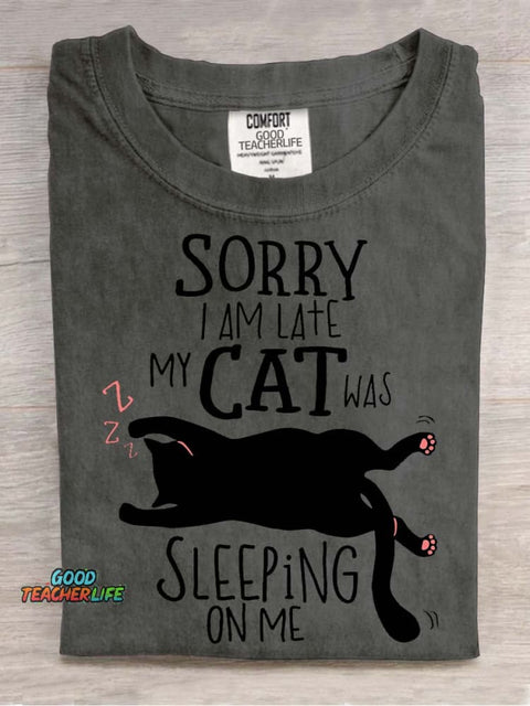 My Cat Was Sleeping On Me Decorative Pattern T-shirt
